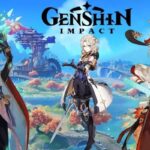 Exploring the Natlan region in Genshin Impact on a PC screen.