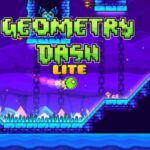 Player navigating obstacles in Geometry Dash Lite on a PC.