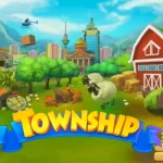 Farm and city-building gameplay in Township on a PC screen.